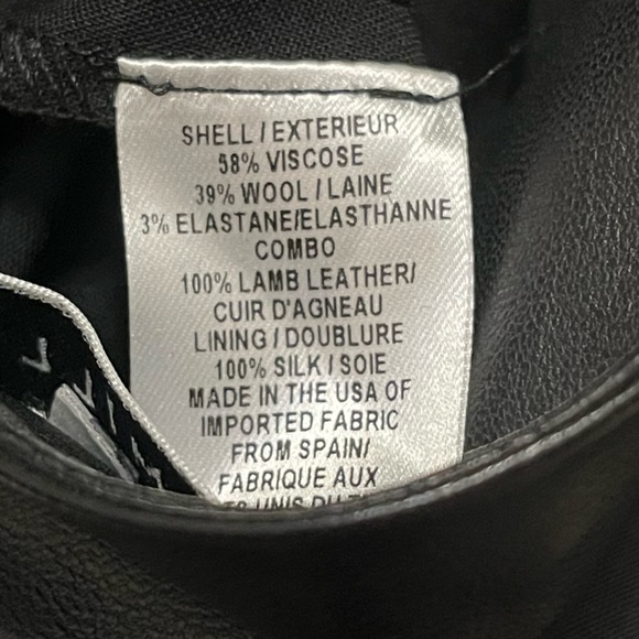 NWT Milly Pleated Wool Blend Cuffed Pant W/ Lamb Skim Leather Waistband Cuffed - Picture 9 of 13